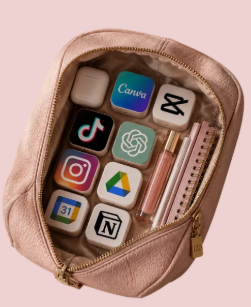 Gio's open pouch with her daily creative tools